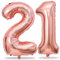 Rose Gold 21st Birthday Balloons - 40in Mylar Foil Numbers 2 & 1 for Her