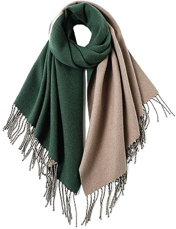 MaaMgic Schal Damen Pashmina Stola Warm Zweifarbig mit quasten/fransen Tücher für Frauen Abendkleider Hochzeit Festlich xxl Schals Herbst Winter Einfarbig Deckenschal MEHRWEG