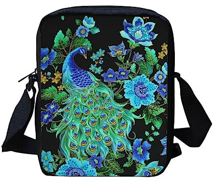 Kuiaobaty Umhängetasche für Damen, kleine Kuriertasche für Mädchen, Teenager, Handytasche, Damen, mit Riemen, Schultertasche, Pfau Floral