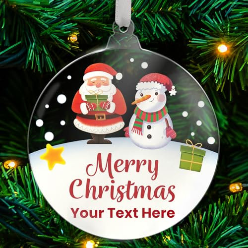 1 Personalised Customised Christmas Xmas Festive Santa And Snowman Acrylic Bauble Tree Gift Decoration Present 80mm Primary Teaching Services