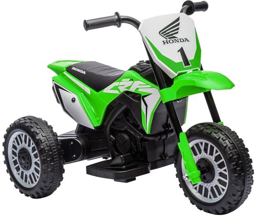 HOMCOM Moto Cross électrique pour Enfant, Licence Honda CRF450RL, Moto électrique Enfants avec Effets sonores, 3 Roues, Vitesse 3 km/h, Batterie 6V, pour 18-36 Mois, Vert