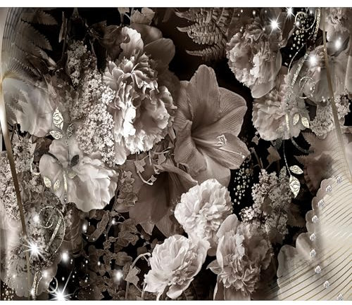 decomonkey - Papier Peint Panoramique Nature 150x105 cm - Décoration murale moderne – Tapisserie décorative pour chambre salon - Abstraction lys pivoines fleurs