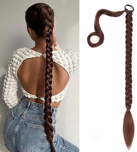RPAEOY Braid Extensions Pferdeschwanz Haarteil mit Gummiband Synthetisches Zopf Lange Ponytail Verlängerung Natürliches Haarverlängerung für Damen und Mädchen (Dunkelbraun)