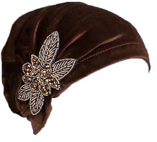 Pluto & Fox Beanie Mütze aus Stoff mit Turban-Ornament für Frauenkopf für Krebs Chemotherapie Onkologische Chemo Nacht Haarausfall, braun, One size