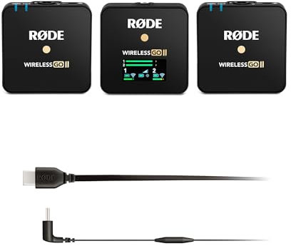 RØDE Wireless GO II Sistema de micrófono inalámbrico ultracompacto de Doble Canal Wireless GO II + Cable SC16 USB-C a USB-C (300 mm - Compatible con Android y Mac)