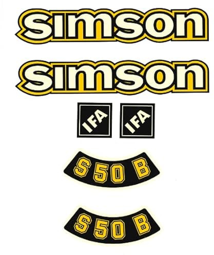 6 teiliger Dekorsatz Simson S50B IFA Retro Aufkleber Set gelb
