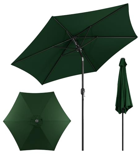 Eulenke Sonnenschirm Ø 270 cm, beidseitig um 30° Kippbar, gartenschirm UV-Schutz Polyester Schirmstoff, Wasserabweisend und schmutzabweisend, Marktschirm ohne Ständer, grün