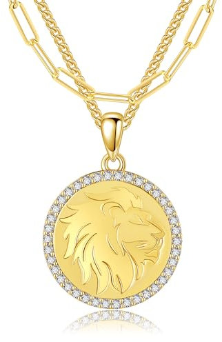 Löwen Kette Damen 925er Sterling Silber Löwen Anhänger Halskette 18 Karat Vergoldet Schmuck Geschenk Damen Mädchen Frauen Mutter