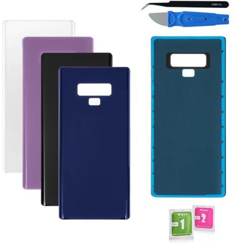 Vitre arrière de Cache Batterie Remplacement Compatible pour Samsung Galaxy Note 9 (N960) Noir/Blanc/Bleu/Violet + adhésif et Kit Outils (Violet)