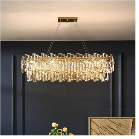 Luces colgantes , Lámpara colgante Led ovalada de lujo Compatible with comedor, placa de acero dorado, lámpara colgante Led K9, Luminarias de cristal, accesorios de lámpara colgante ( Size : L115cm 10