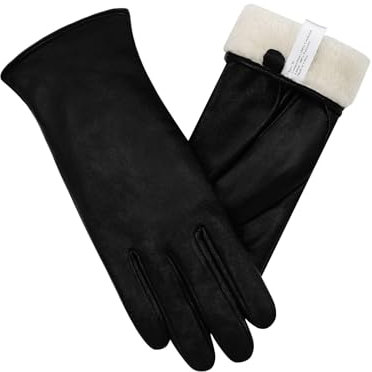 vislivin Vollhand Touchscreen-Handschuhe für Damen Leder Handschuhe Warmer Winter SMS Autofahren Handschuh Glänzend Schwarz L
