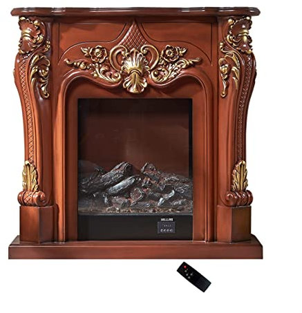 Camino Elettrico Focolare elettrico Bruciatore a inserto Camino decorativo Set Mensola in legno Scaldabagno Camino Deocrazione ottica della fiamma a LED Camino 3D(Brown,With heater)