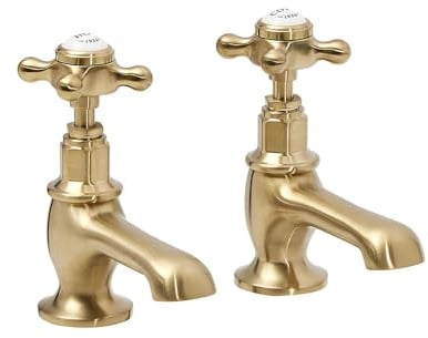 Milano Elizabeth Basin Pillar Taps Crosshead Handles - Brushed Brass