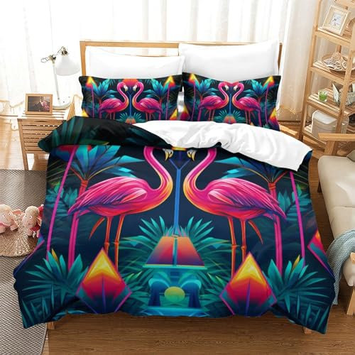 DCABEIOOE Flamants Roses Housse De Couette 3D Imprimée Literie Microfibre Couette Housse avec Fermeture À Glissière pour Adultes King（220x240cm）