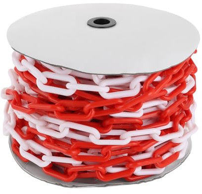 DAJAVE Absperrkette 25M, Kunststoffkette Absperrung 8 mm Absperrkette Warnkette Plastikkette Zweifarbig, Kunststoff aus Plastikkette Kette zum Absperren von Flächen, Parkplatzsperre Kette