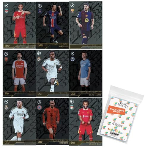 Bundle mit Match Attax Champions League 2024/25 - Trading Cards - Alle 9 Black Edge Edition Karten + Exklusive Collect-it Hüllen