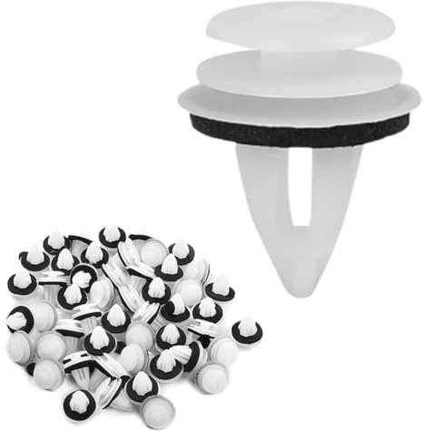 JchEnye Clips de Fixation pour Garniture de Porte, Lot de 50, Blanc, Plastique, Clip, Ronde, Simple, MECHANICAL_FASTENERS, Portes, Pare-Chocs, Capots, Ailes