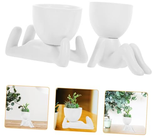 Milisten 2piezas Maceta De Cerámica Forma Humana para Plantas Suculentas para Decoración Interior y Exterior Estilo Moderno y Versátil para Amantes Jardinería