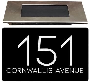 Housics House Numbers Plaques Door Sign with Solar Light, Black Floating Door Number Plaques for wall, Sturdy Aluminium Material Doors Numbers House Signs for outside (200mm x 130mm)
