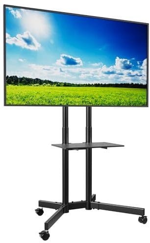 BONTEC Soporte TV con Ruedas para 32-85 pulgadas, Altura Ajustable con Bandeja Multimedia, Soporta Hasta 55 kg, Compatible con VESA 600x400 mm, Mueble TV Suelo con Gestión de Cables
