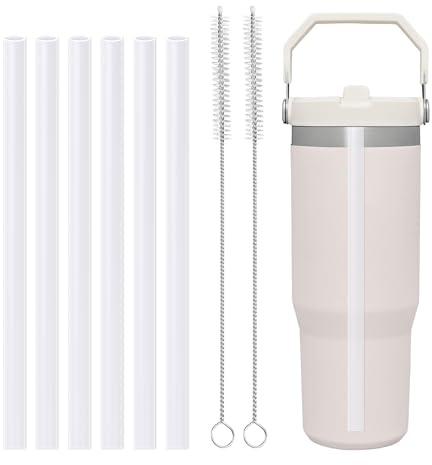 LUCKINEE Replacement Straws for Stanley IceFlow Tumbler 30oz, 6 Pack Plastic Reusable Straws with 2 Straw Cleaner Brushes for IceFlow Tumbler Accessories