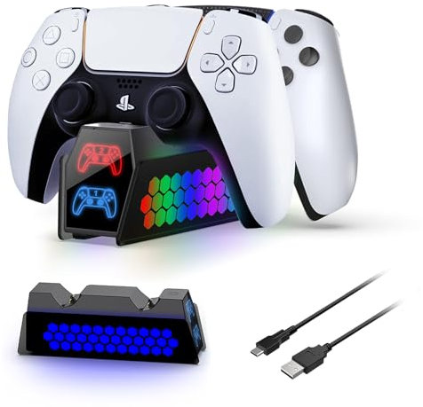 PS5 Controller Ladestation, RGB Controller Ladeständer für Playstation 5, Dual Controller Gleichzeitiges Laden mit Ladechip LED Ladeanzeige, Ladestation für Playstation 5/Dual-Sense Edge Controller