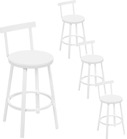 WOLTU Taburetes Bar Juego de 4, Taburetes Altos Cocina con Respaldo Bajo y Reposapiés, para Comedor, Cafeteria, Barra Cocina, Blanco