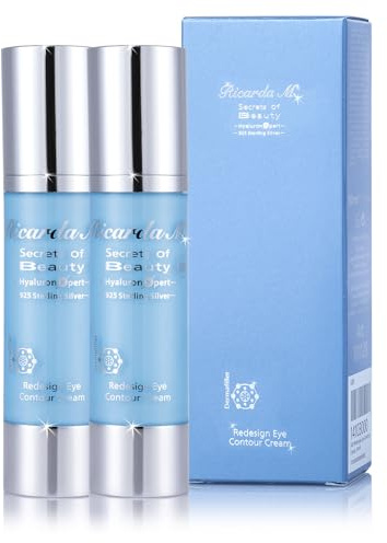 Ricarda M. Augenpflege SOB HyaluronXpert 2x 50 ml mit 925 Silber – Augencreme gegen Krähenfüße, Falten, Tränensäcke und Augenringe für sichtbar straffere Haut