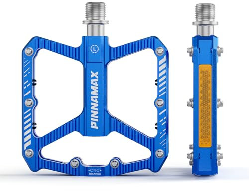 PINNAMAX Fahrradpedale, CNC-Aluminium, 9/16 Zoll, rutschfeste Plattform, 3 Lager, Fahhrad Pedale für Rennrad, MTB, E-Bike (Blau)