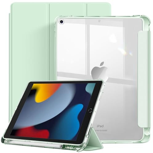 EspZanthic Funda para iPad de 10,2 Pulgadas 2021/2020/2019 (9ª/8ª/7ª Generación) con Portalápiz, Parte Trasera Translúcida Esmerilada, Soporte Delgado para Tablet (Verde Matcha)