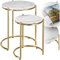 tectake® Couchtisch rund, Kleiner Tisch, Beistelltisch Metall und Marmor, Wohnzimmer Möbel, Coffee Table, Beistelltisch, Nachttisch rund, Sofatisch, Kaffeetisch modern - weiß/Gold, 2er Set