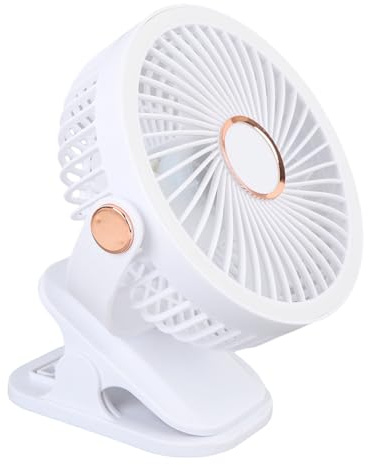 Fockety Small Desk Fan with Clamp, 5 Speed Setting, 720 Degree Rotation Rechargeable Office Desk Fan Light with Night Light Function, Long Battery Life for Travel and Daily Use (White)