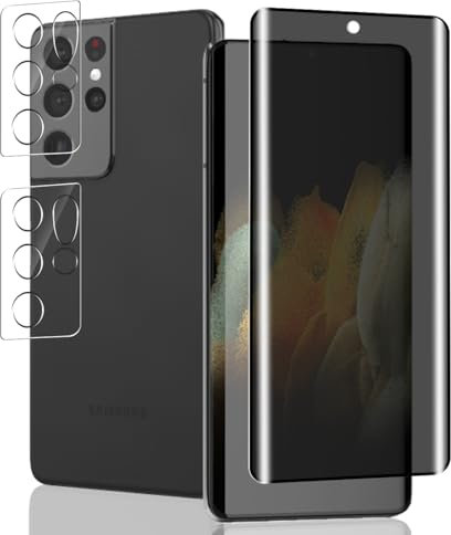 Jaavkkma 1 Pièce Verre Trempé Anti Espion pour Samsung Galaxy S21 Ultra Protection D'écran + 2 Pièces Protecteur Caméra, Dureté 9H/Anti-Spy, Protège Écran pour Galaxy S21 Ultra - Privacy Vitre Trempé