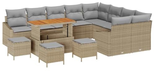 vidaXL 13-teiliges Garten-Sofa-Set mit Kissen in Beige aus Poly-Rattan – Modulares Möbelset für den Außenbereich, passend für 8 Personen. Wetterfestes, zeitgemäßes Design für Terrasse und Balkon.