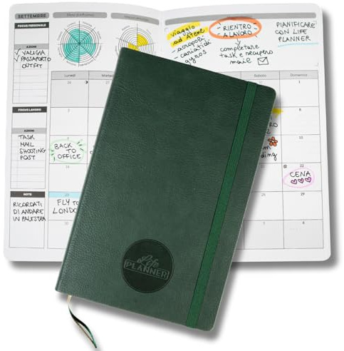 Life Planner, Agenda Motivazionale Made in Italy, Agenda 16 Mesi, da Settembre 2025 a Dicembre 2026, Planner Settimanale e Mensile, Spazi Dedicati a Pensieri e Riflessioni (Abetone Green)