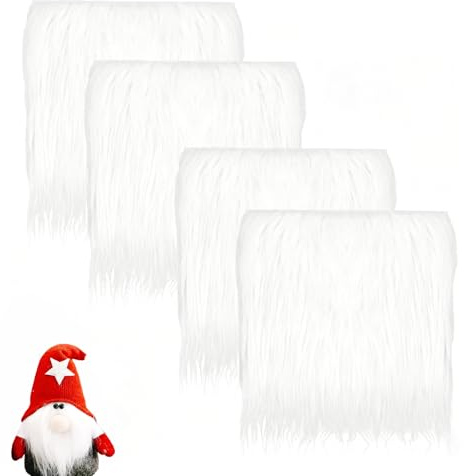 4 Stück Weihnachten Kunstfell Stoff, 25x25 cm Quadratisch Plüschstoff, Wichtel Bart zum Basteln, Kunstpelz Quadrat Stoff für Wichtelbart Weihnachtsdeko Basteln DIY (Weiß-4 Pcs)