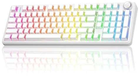 AULA F99 Pro Mechanische Gaming Tastatur mit Leisen Switches,BT5.0/USB-C/2.4G Wireless,Gasket Struktur,Seitlicher Beleuchtung,Hot-swap,Software,8000mAh,96% RGB Tastatur für Tablet/PC (Weiß)