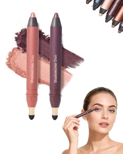 2-In-1-Eyeliner Und Lidschatten, Wasserfester, Wischfester Duo-Lidschattenstift Mit Wischpinsel, Duo-Lidschattenstift FüR MüHeloses Rauchiges Oder NatüRliches Augen-Make-Up (Smolder+ Hypnotisch)