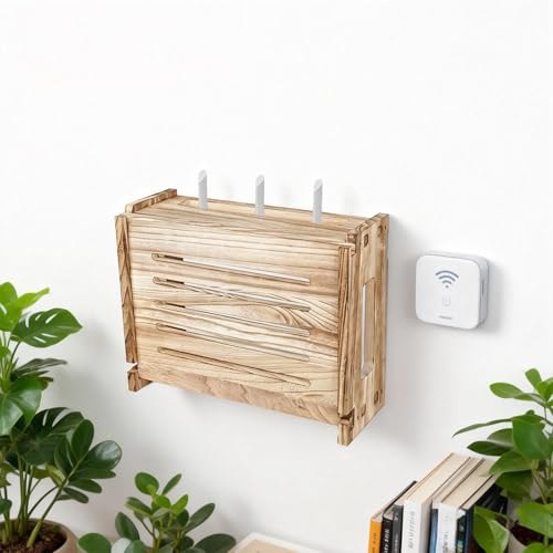 LumiLoom WiFi Router Storage Box Wooden Router Shelf Wall Mount Modem Cable Router Cover Organized Power Strip Cable Management Hider Rack Need Assembly 14.9 * 9.8 * 5.6 in (L* H * W)