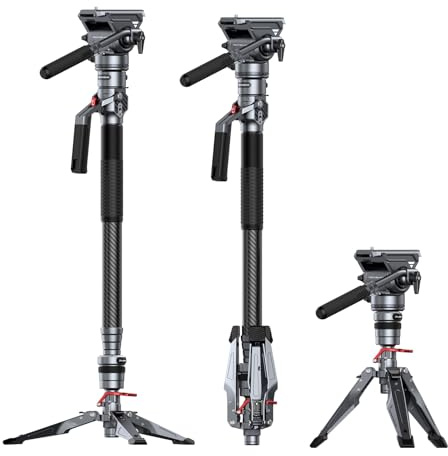 SMALLRIG 175cm / 68.9 Carbon Fiber Video Monopod for Camera, Compact Camera Monopod with One-Button Lift & Lock, Max. 5kg Playload Fluid Head Fits for DJI RS and for MFT 501L - 5565 | One-Button Lift & Lock, Video Fluid Head Max. Playload 5kg/ 11lb, Adjustable Height 30 - 69, for DJI RS and for MFT 501L