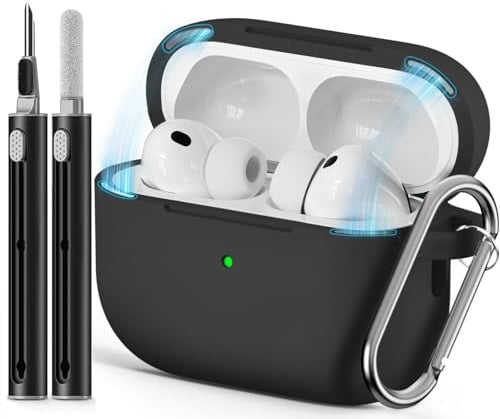 Inesore Compatible with AirPods Pro 3 Hülle - Magnetic Black | Silicone Protective Case Cover for Apple Air Pod Pro 3rd (2025), Magnetic Lid Lock Design, with Cleaning Kit
