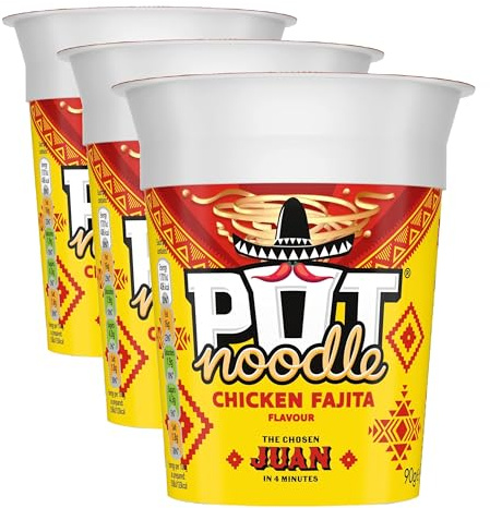 Pot Noodle Chicken Fajita Snack Pot instant vegan* snack quick to make noodles Instant Noodle 12x 90 g (Pack of 3)