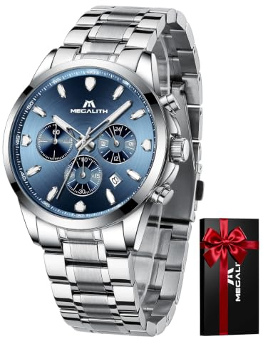 MEGALITH Herren Uhr Edelstahl Armbanduhr: Chronograph Analog Wasserdicht Herrenuhr mit Leuchtend Datum - Elegantes Geschenk für Business Männer
