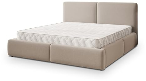 Masseno Polsterbett FELURO SR 120x200 cm, Doppelbett, Bettkasten, Stauraum, Lattenrost Und Kopfteil - Beige, SORO 21