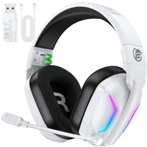 Fachixy Wireless Gaming Headset for PS5, PS4, PC, Switch & Mac | 2.4 GHz wireless & Bluetooth 5.4, Noise Cancelling Mic, 80-Hour Battery, Surround Sound, RGB Light, Foldable Design
