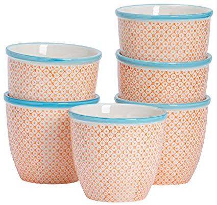 Nicola Spring Patterned Plant Pots - Orange - 6 Pack - 14cm Porcelain Indoor Ceramic Planter with Drainage Holes Outdoor Garden Flower Pots for House & Garden Flowers