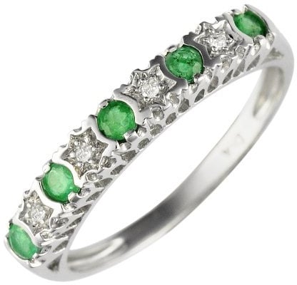 Ivy Gems 9ct White Gold Emerald and Diamond Stars Half Eternity Ring - Size V