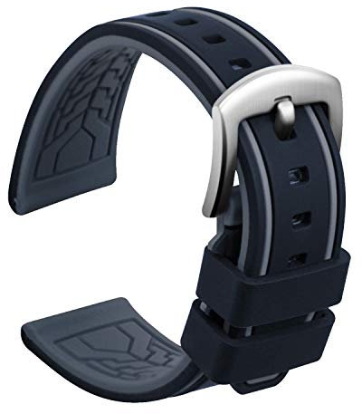 ULLCHRO Bracelet Montre Remplacer Silicone Bracelet Montre Bicolore - 20, 22, 24, 26mm Caoutchouc Montre Bracelet avec Acier Inoxydable Boucle Argent (26mm, Noir et Gris)