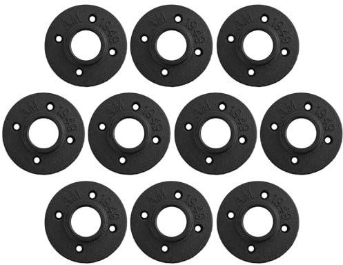 ESYNiC 10pz Flangia Filettata 1 BSP in Metallo Supporto per Tubo Mensola da Muro - 10 Flange di Raccordo in Ghisa Malleabile per Tubi Diametro 83mm con 4 Fori Arredamento Stile Industriale Vintage
