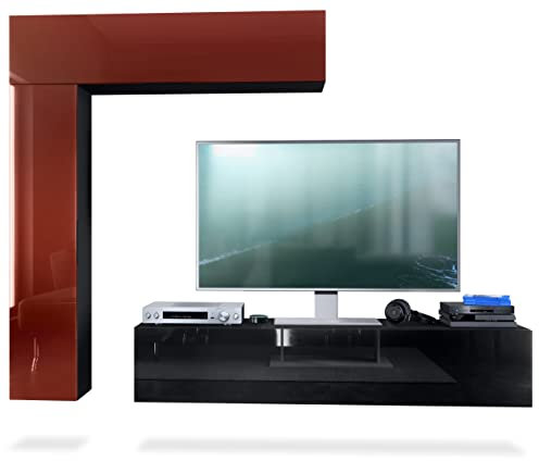 Vladon Wohnwand Taurito, Made in Germany, Schwarz matt/Bordeaux Hochglanz - Moderne Anbauwand für Ihr Wohnzimmer (320 x 182 x 39 cm)
